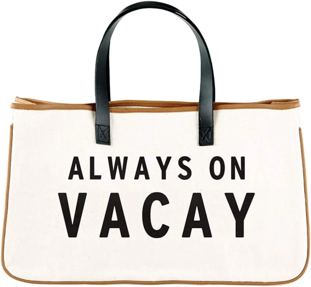 Simple Canvas Beach Tote Bag For Women, Large Purse For Travel (Always On Vacay)