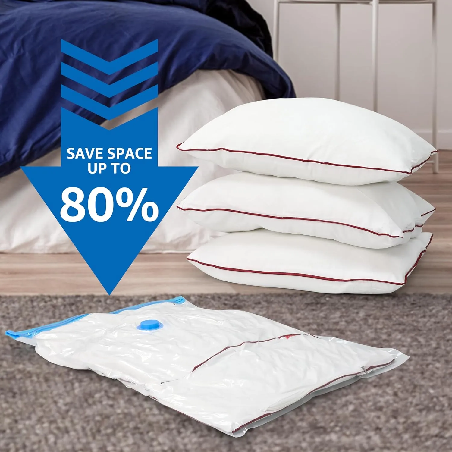 Simple Deluxe 30 Pack Space Saver Bags (5 Jumbo/5 L/5 M/5 S/5 Roll M/5 Roll S) 80% Space Saver Bags with Travelling Pump for Quilts and Blankets Storage