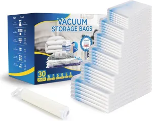 Simple Deluxe 30 Pack Space Saver Bags (5 Jumbo/5 L/5 M/5 S/5 Roll M/5 Roll S) 80% Space Saver Bags with Travelling Pump for Quilts and Blankets Storage