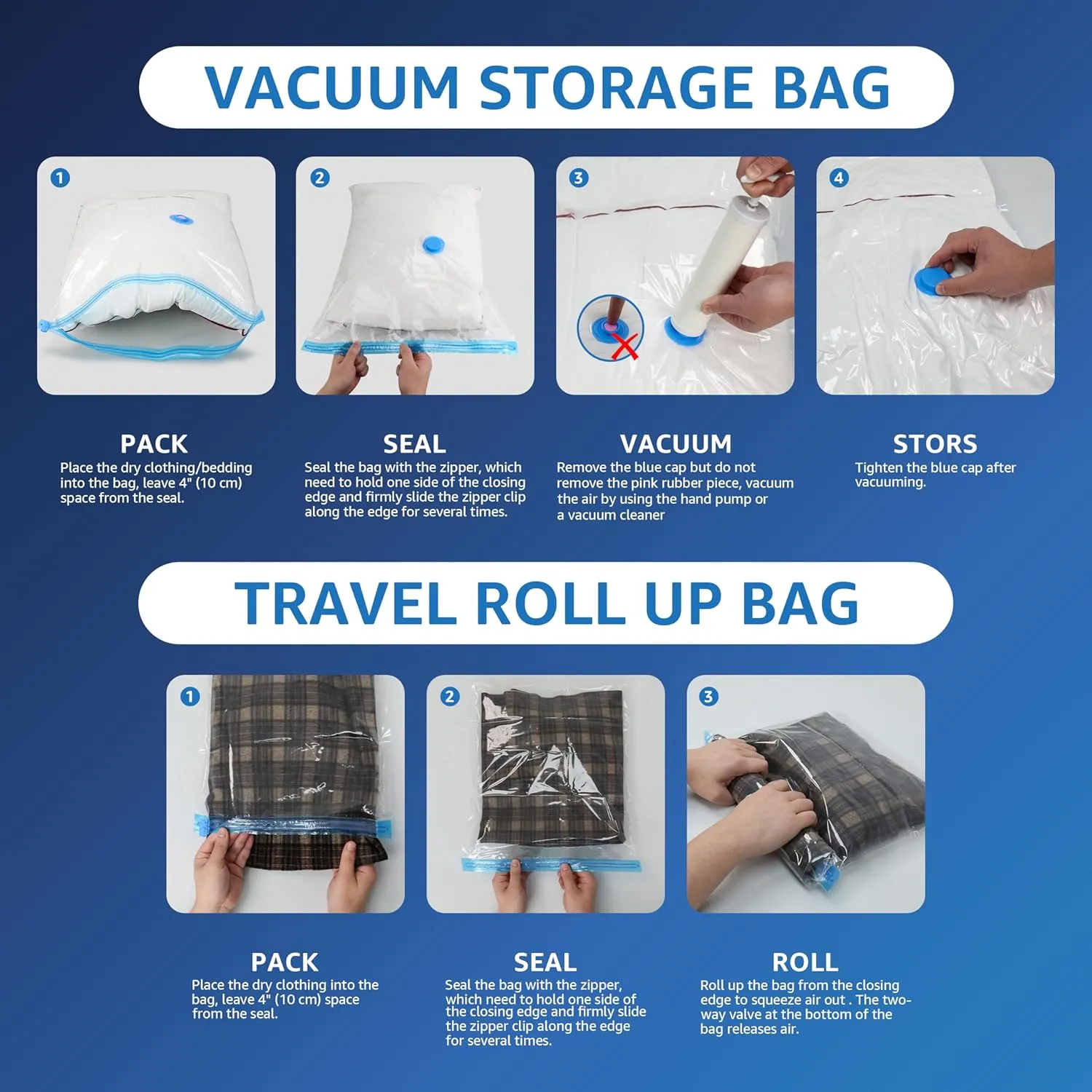 Simple Deluxe 30 Pack Space Saver Bags (5 Jumbo/5 L/5 M/5 S/5 Roll M/5 Roll S) 80% Space Saver Bags with Travelling Pump for Quilts and Blankets Storage