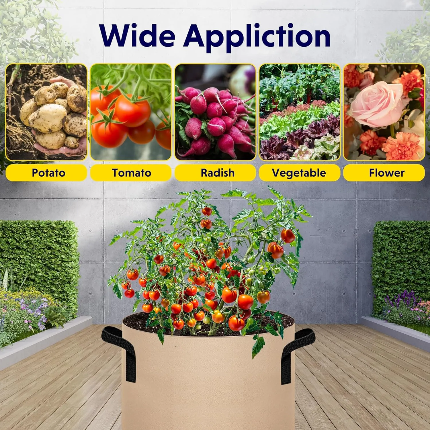 Simple Deluxe 5 Pack 15 Gallon Grow Bags, 300G Vegetable/Flower/Plant Fabric Pots with Handles, Heavy Duty Thickened Nonwoven Planting Bag with 5 Pcs Plant Labels