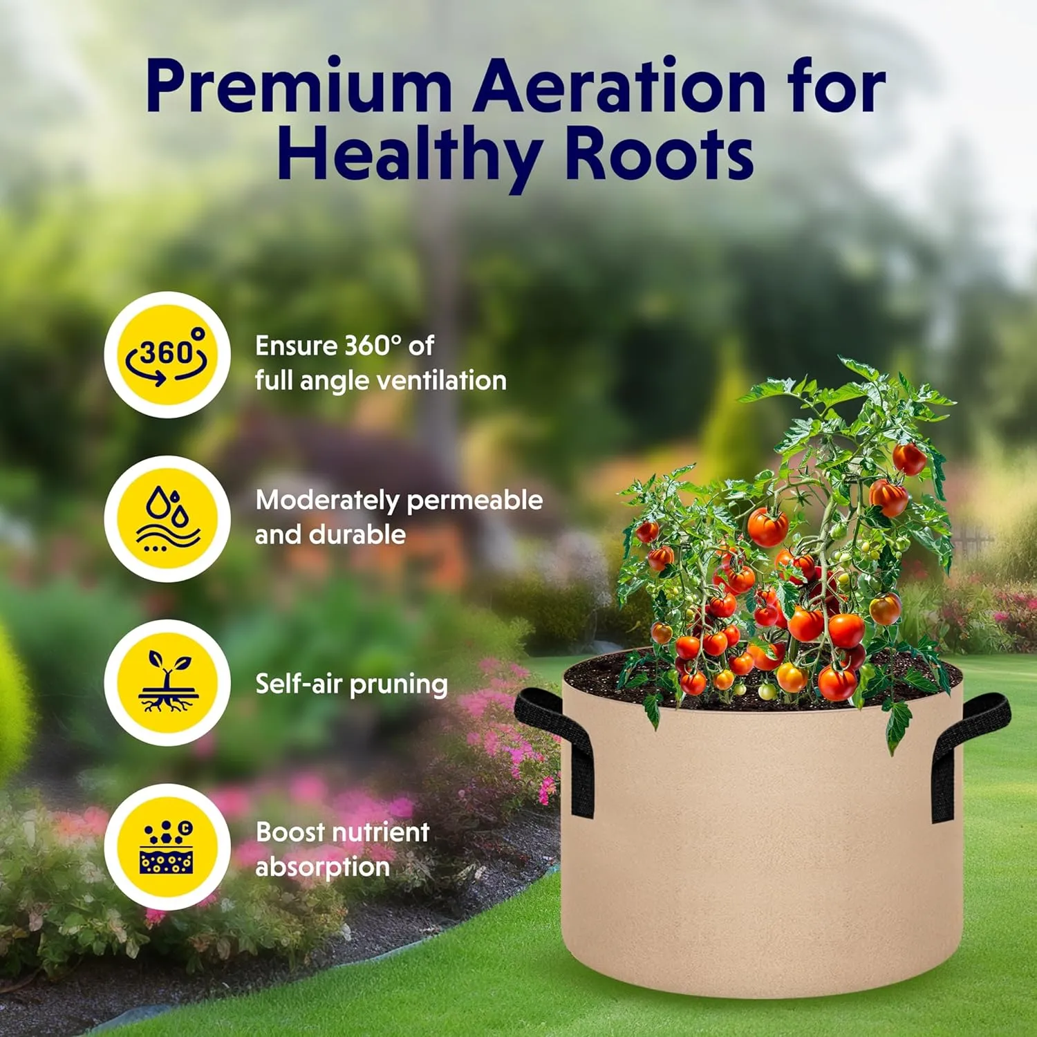 Simple Deluxe 5 Pack 15 Gallon Grow Bags, 300G Vegetable/Flower/Plant Fabric Pots with Handles, Heavy Duty Thickened Nonwoven Planting Bag with 5 Pcs Plant Labels