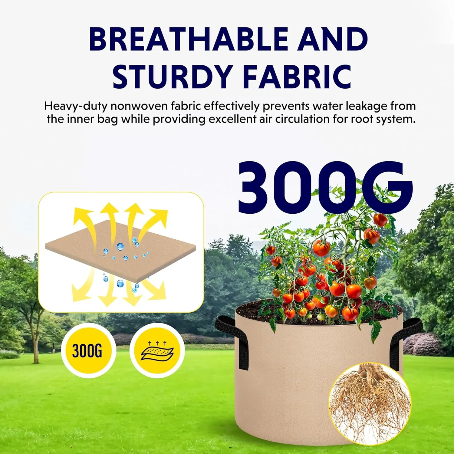 Simple Deluxe 5 Pack 15 Gallon Grow Bags, 300G Vegetable/Flower/Plant Fabric Pots with Handles, Heavy Duty Thickened Nonwoven Planting Bag with 5 Pcs Plant Labels