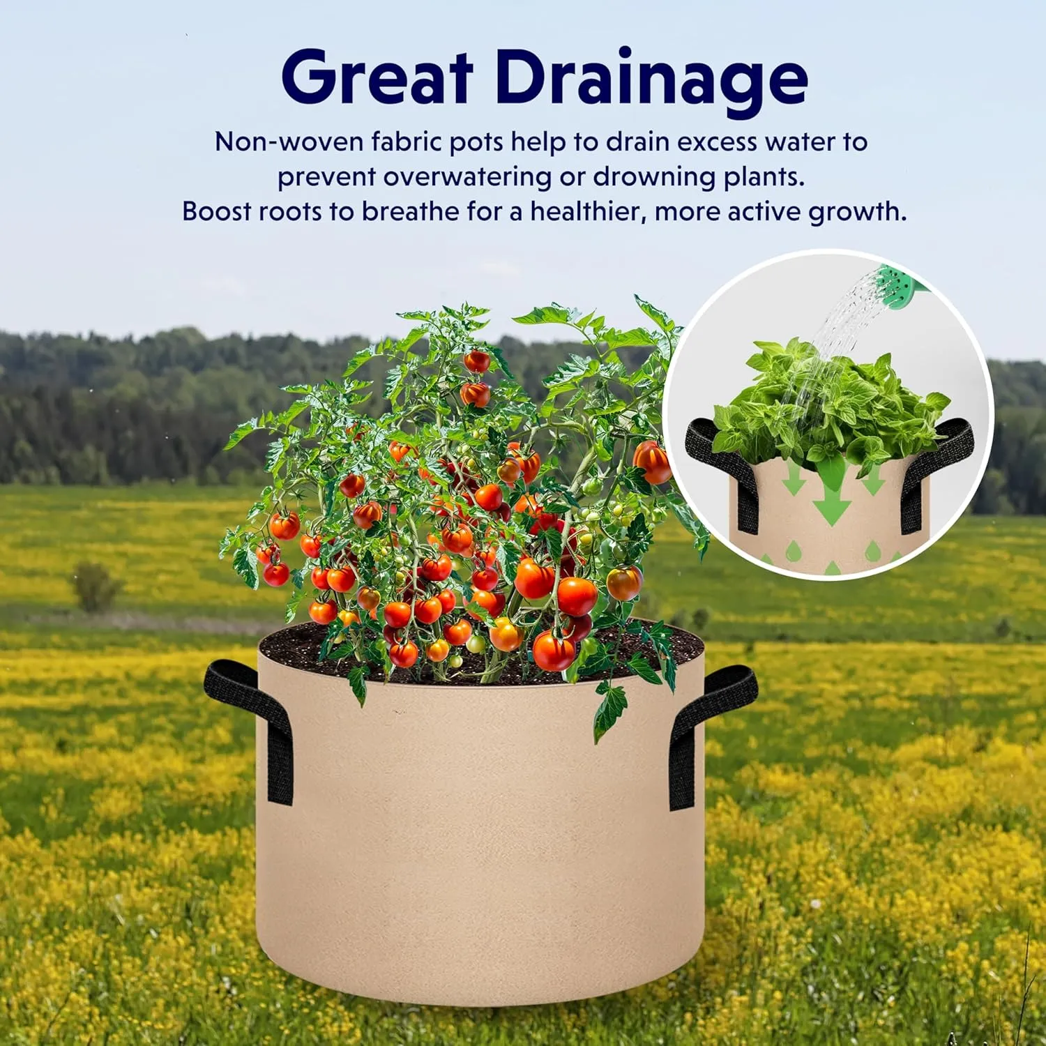 Simple Deluxe 5 Pack 15 Gallon Grow Bags, 300G Vegetable/Flower/Plant Fabric Pots with Handles, Heavy Duty Thickened Nonwoven Planting Bag with 5 Pcs Plant Labels
