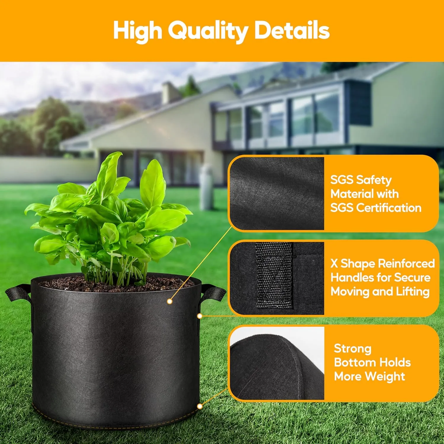 Simple Deluxe Grow Bags 3 Gallon 5 Pack Planter Pots with Handles, Thickened Nonwoven Fabric Aeration Cloth Bag, Heavy Duty Gardening for Tomoato, Potato, Vegetable, Herbs and Flowers, Black