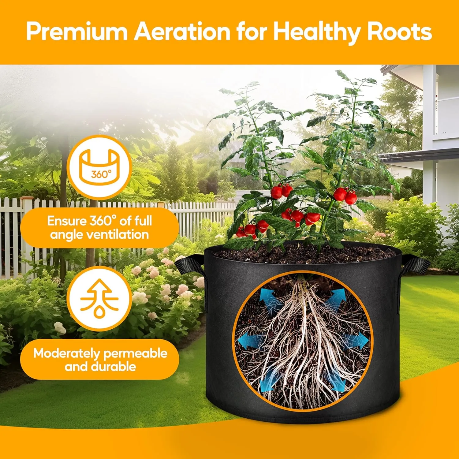 Simple Deluxe Grow Bags 3 Gallon 5 Pack Planter Pots with Handles, Thickened Nonwoven Fabric Aeration Cloth Bag, Heavy Duty Gardening for Tomoato, Potato, Vegetable, Herbs and Flowers, Black
