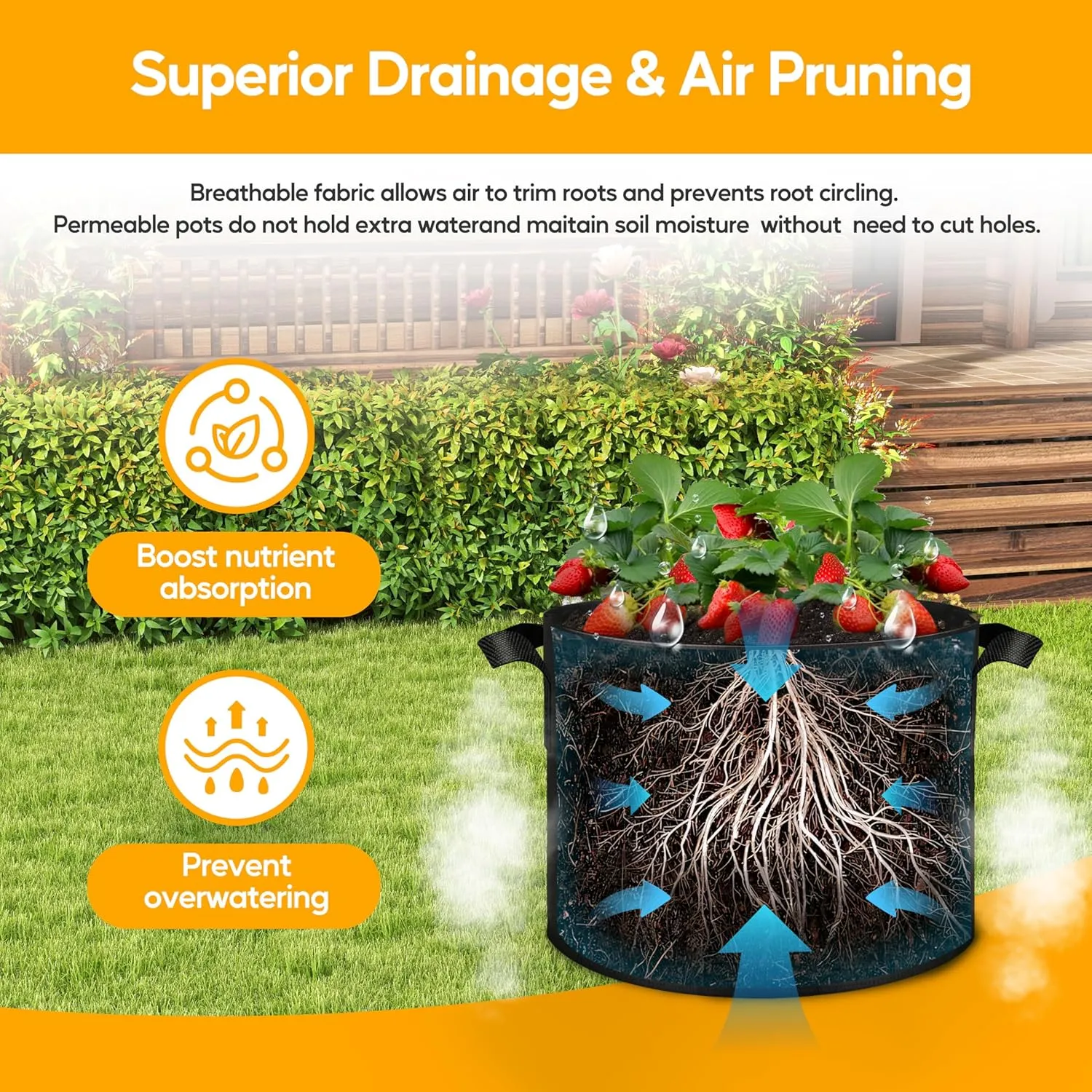 Simple Deluxe Grow Bags 3 Gallon 5 Pack Planter Pots with Handles, Thickened Nonwoven Fabric Aeration Cloth Bag, Heavy Duty Gardening for Tomoato, Potato, Vegetable, Herbs and Flowers, Black