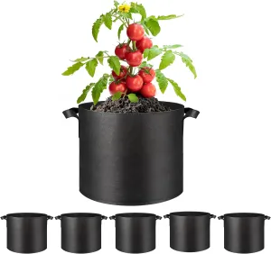 Simple Deluxe Grow Bags 3 Gallon 5 Pack Planter Pots with Handles, Thickened Nonwoven Fabric Aeration Cloth Bag, Heavy Duty Gardening for Tomoato, Potato, Vegetable, Herbs and Flowers, Black