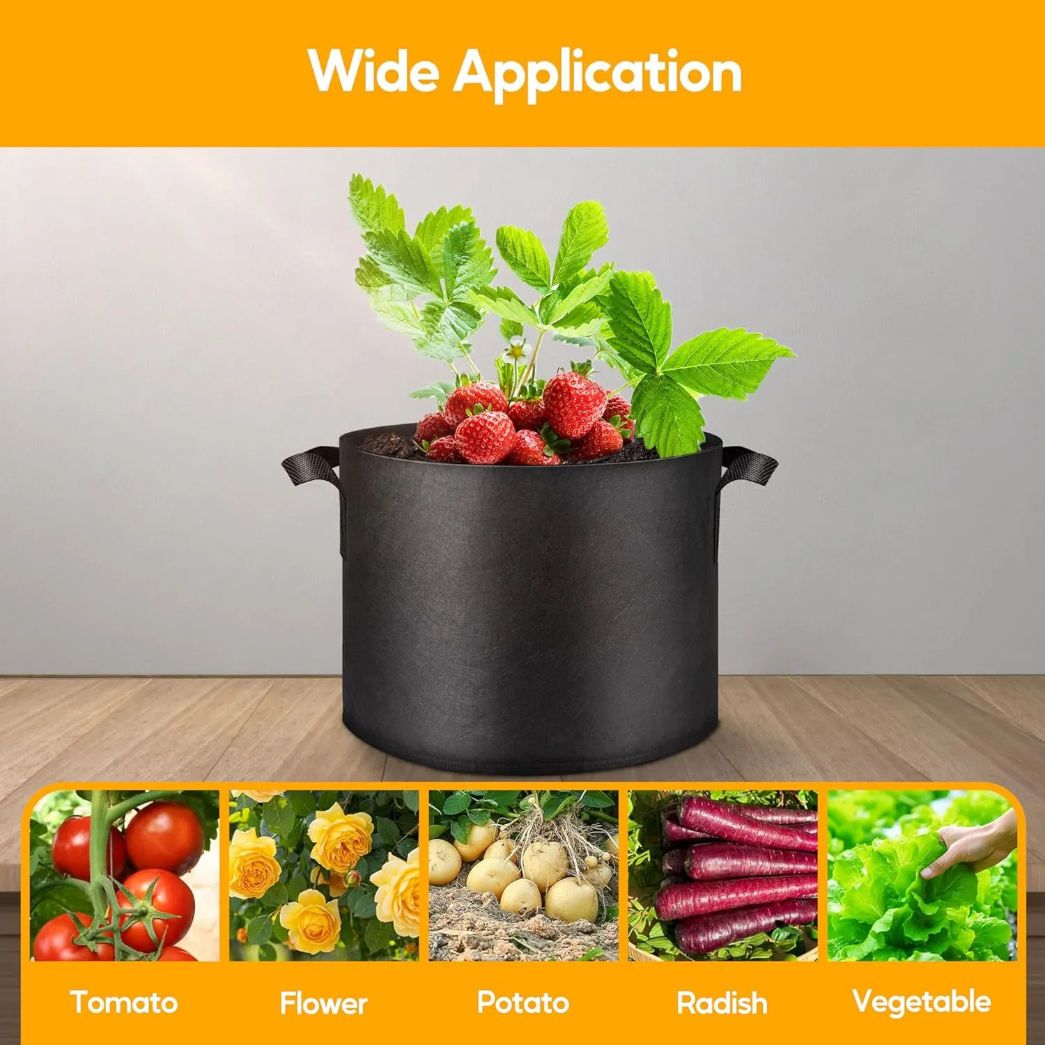 Simple Deluxe Grow Bags 3 Gallon 5 Pack Planter Pots with Handles, Thickened Nonwoven Fabric Aeration Cloth Bag, Heavy Duty Gardening for Tomoato, Potato, Vegetable, Herbs and Flowers, Black