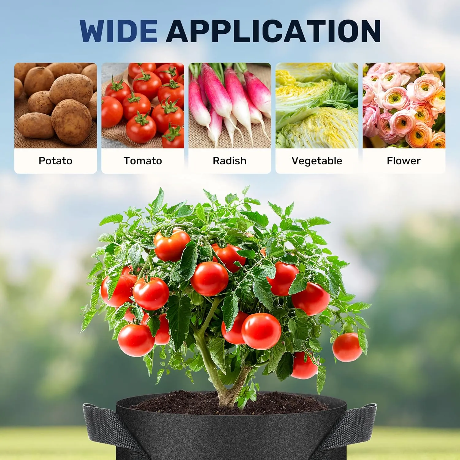 Simple Deluxe Grow Bags 5 Gallon 10 Pack Planter Pots with Handles, Thickened Nonwoven Fabric Aeration Cloth Bag, Heavy Duty Gardening for Tomoato, Potato, Vegetable, Herbs and Flowers, Black