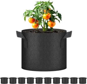 Simple Deluxe Grow Bags 5 Gallon 10 Pack Planter Pots with Handles, Thickened Nonwoven Fabric Aeration Cloth Bag, Heavy Duty Gardening for Tomoato, Potato, Vegetable, Herbs and Flowers, Black