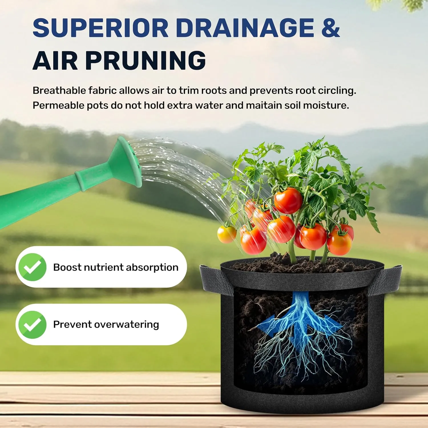 Simple Deluxe Grow Bags 5 Gallon 10 Pack Planter Pots with Handles, Thickened Nonwoven Fabric Aeration Cloth Bag, Heavy Duty Gardening for Tomoato, Potato, Vegetable, Herbs and Flowers, Black