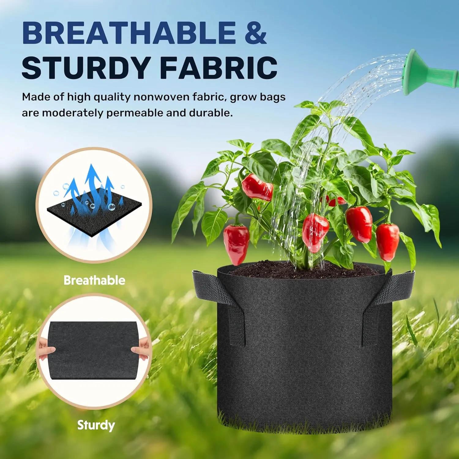 Simple Deluxe Grow Bags 5 Gallon 10 Pack Planter Pots with Handles, Thickened Nonwoven Fabric Aeration Cloth Bag, Heavy Duty Gardening for Tomoato, Potato, Vegetable, Herbs and Flowers, Black