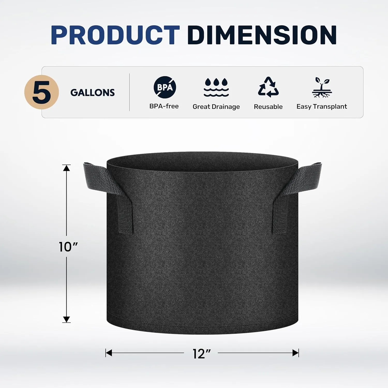 Simple Deluxe Grow Bags 5 Gallon 10 Pack Planter Pots with Handles, Thickened Nonwoven Fabric Aeration Cloth Bag, Heavy Duty Gardening for Tomoato, Potato, Vegetable, Herbs and Flowers, Black
