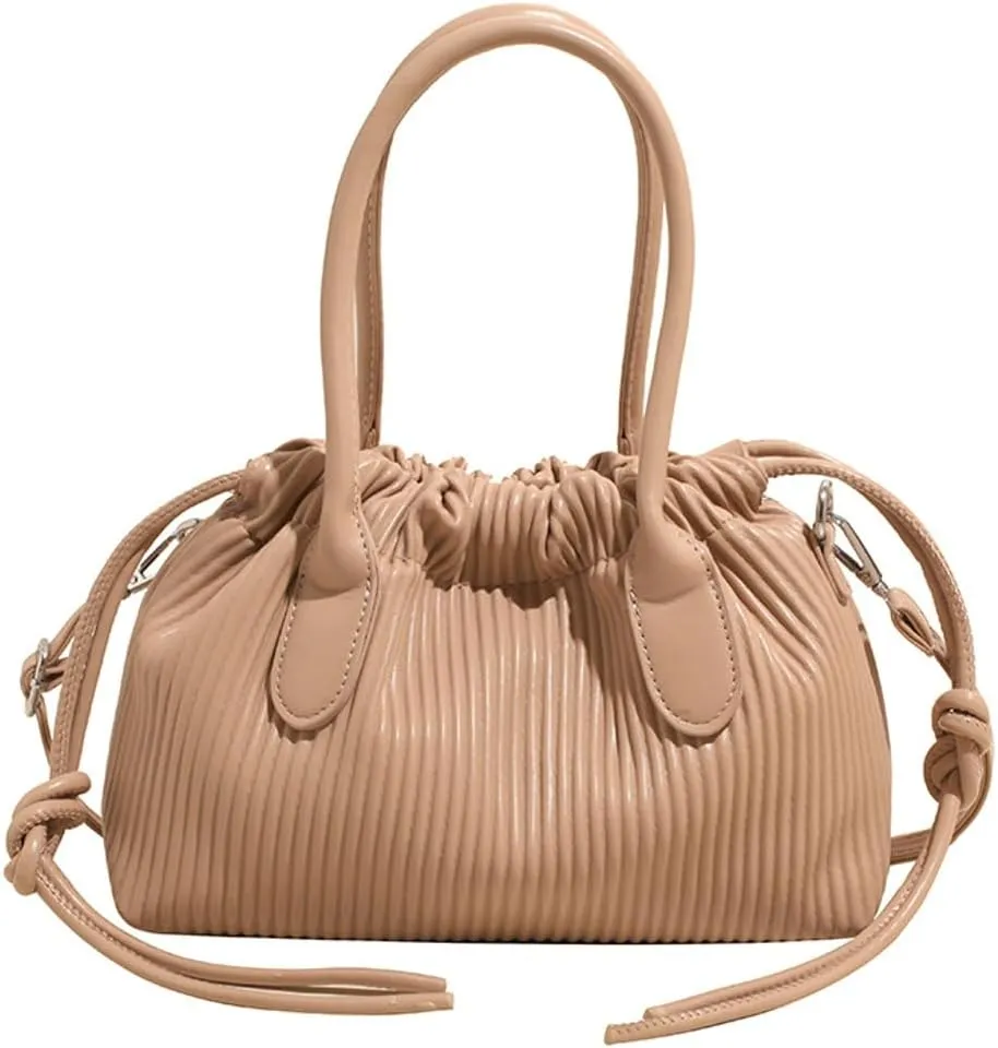 Simple Fashion Pleated Handbag Retro Solid PU Leather Shoulder Bag Travel Work Cross Body Bags for Women 2025