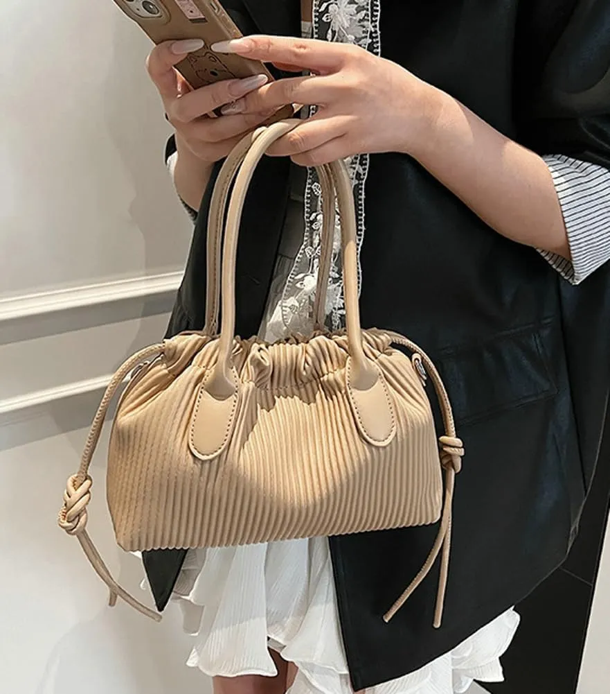 Simple Fashion Pleated Handbag Retro Solid PU Leather Shoulder Bag Travel Work Cross Body Bags for Women 2025