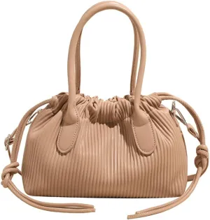 Simple Fashion Pleated Handbag Retro Solid PU Leather Shoulder Bag Travel Work Cross Body Bags for Women 2025
