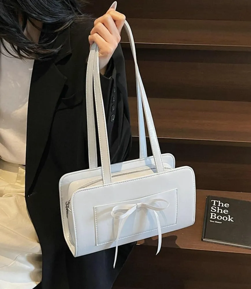 Simple Solid Bow Tie Underarm Bag for Women PU Leather Fashion Shoulder Bags Class Commuter Travel Tote Bag 2025