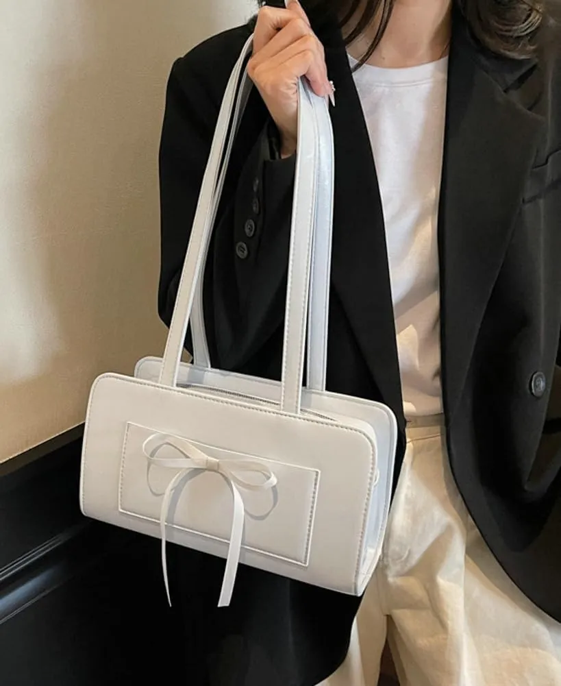 Simple Solid Bow Tie Underarm Bag for Women PU Leather Fashion Shoulder Bags Class Commuter Travel Tote Bag 2025