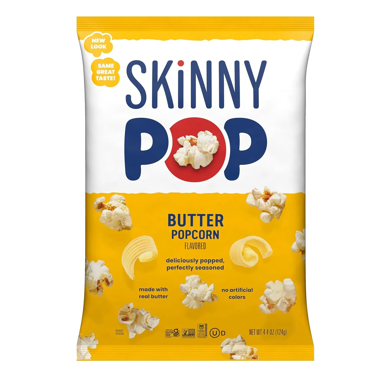 SkinnyPop Butter Popcorn, Gluten Free, Non-GMO, Healthy Popcorn Snacks, Skinny Pop, 4.4oz Grocery Size Bags (12 Count)