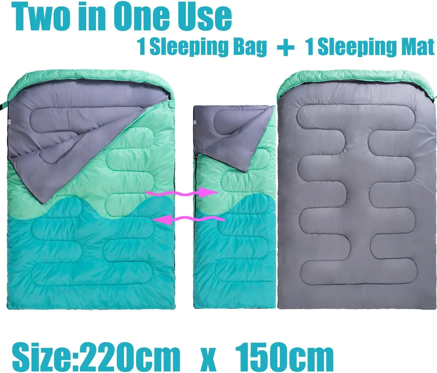 Sleeping Bag - Double Camping Sleeping Bags 2 Person for Adults Kids Boys Girls for Hiking Backpacking - Warm Cold Weather Lightweight Portable with Compression Bag for Indoors Outdoors Activities