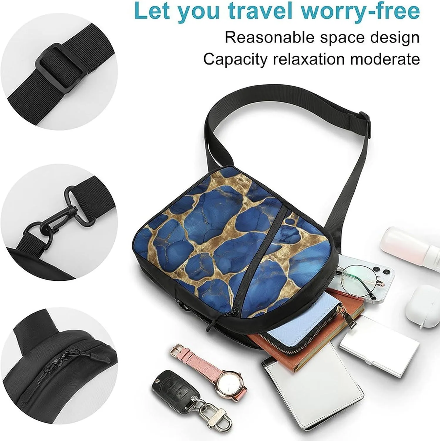 Sling Bag for Women Men Daypack Golden Abstract Plaid Chest Bag Crossbody Backpack for Hiking Travel