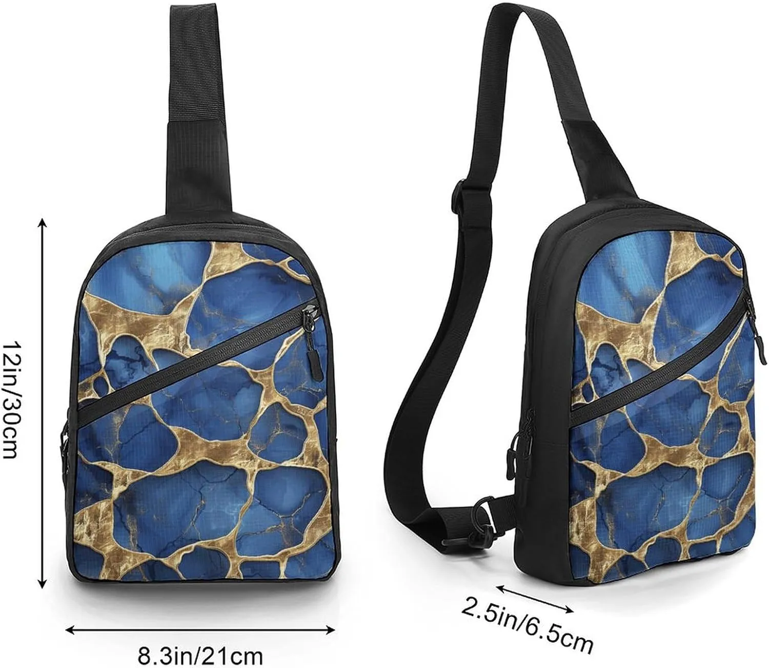 Sling Bag for Women Men Daypack Golden Abstract Plaid Chest Bag Crossbody Backpack for Hiking Travel