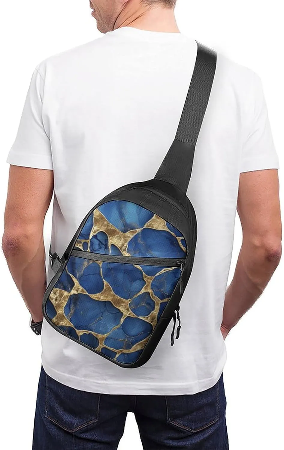 Sling Bag for Women Men Daypack Golden Abstract Plaid Chest Bag Crossbody Backpack for Hiking Travel