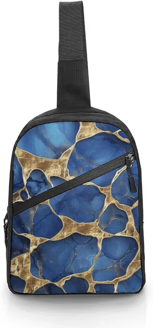Sling Bag for Women Men Daypack Golden Abstract Plaid Chest Bag Crossbody Backpack for Hiking Travel