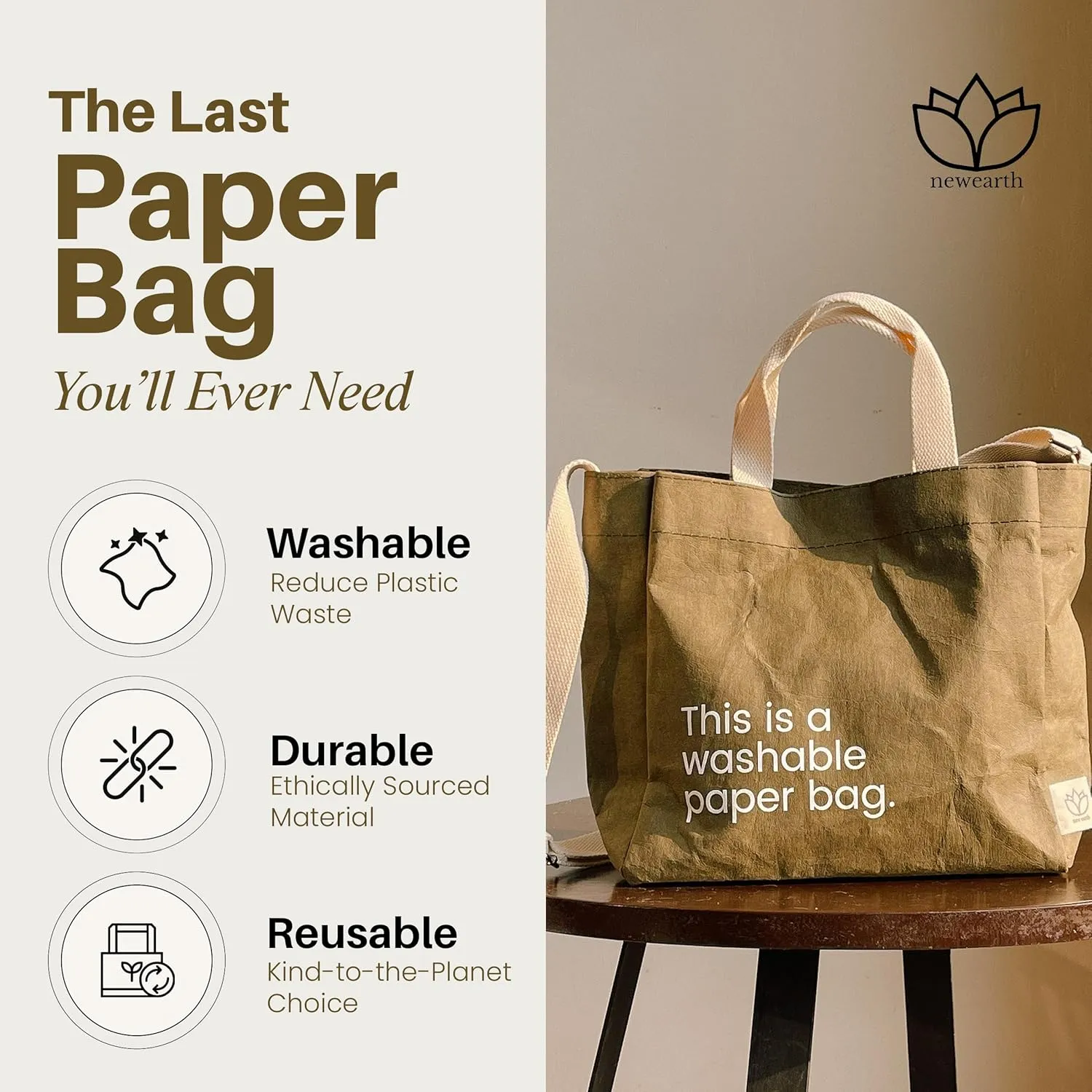 Sling Bags for Women & Men - Eco-Statement Washable Paper Bag, Replaces Single-Use Bags - Lightweight & Durable Crossbody Bag