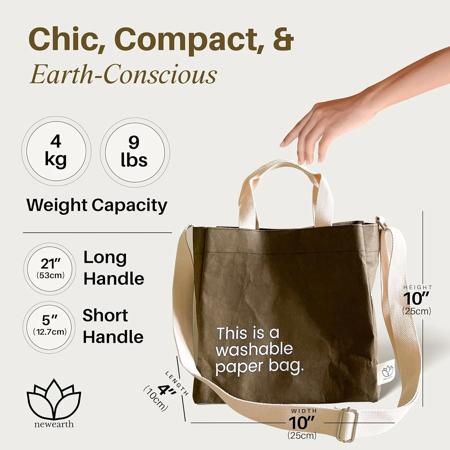 Sling Bags for Women & Men - Eco-Statement Washable Paper Bag, Replaces Single-Use Bags - Lightweight & Durable Crossbody Bag
