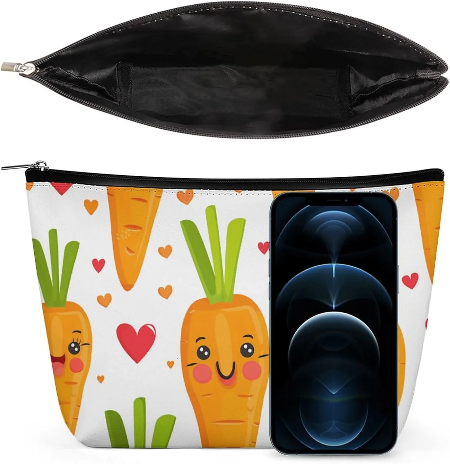 Small Cosmetic Bag Elegant Roomy Carrot in Cartoon Style Makeup Bags Portable Zipper Pouch Lipstick Bag Travel Toiletry Bag for Best Friend Gift