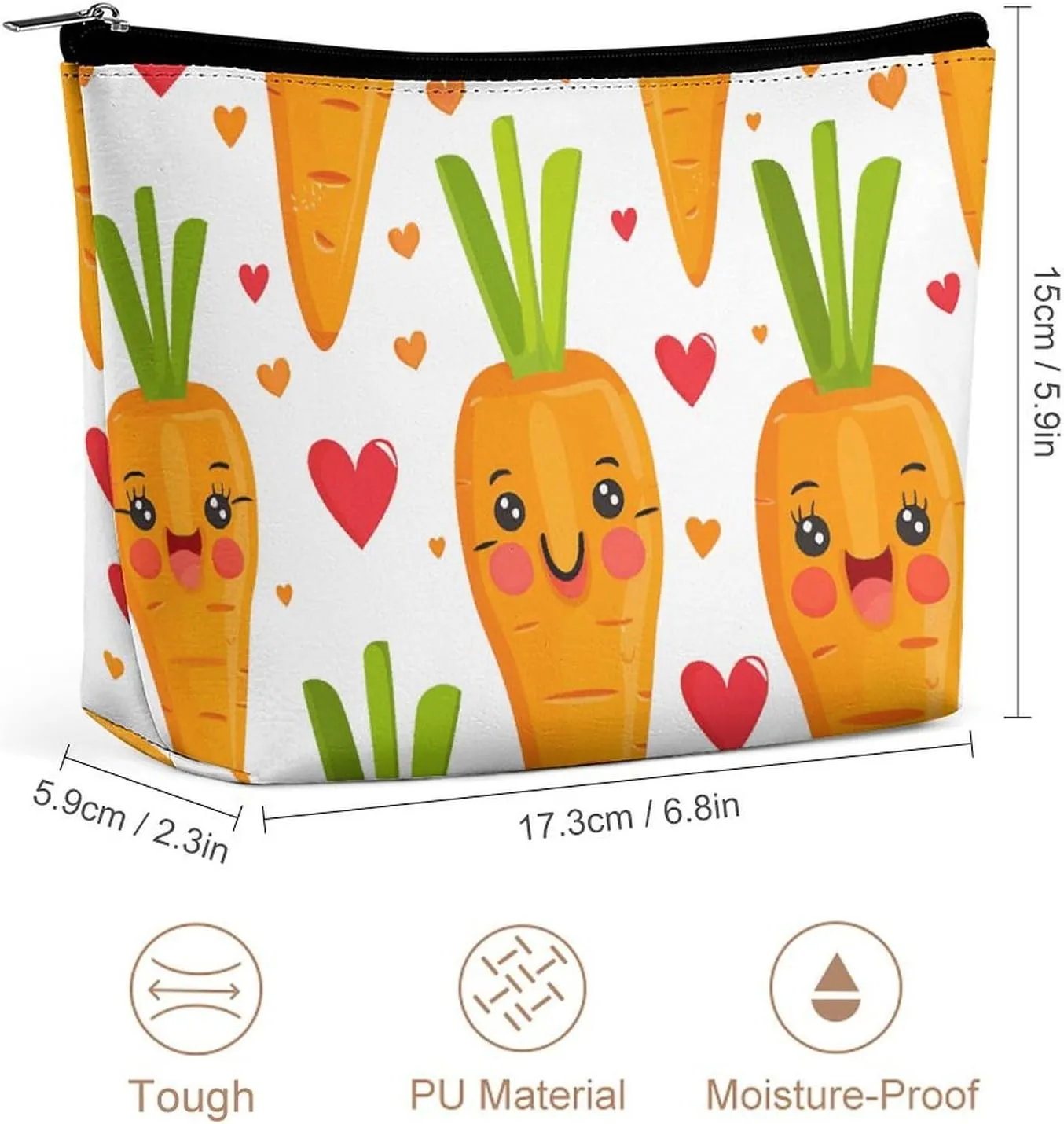 Small Cosmetic Bag Elegant Roomy Carrot in Cartoon Style Makeup Bags Portable Zipper Pouch Lipstick Bag Travel Toiletry Bag for Best Friend Gift