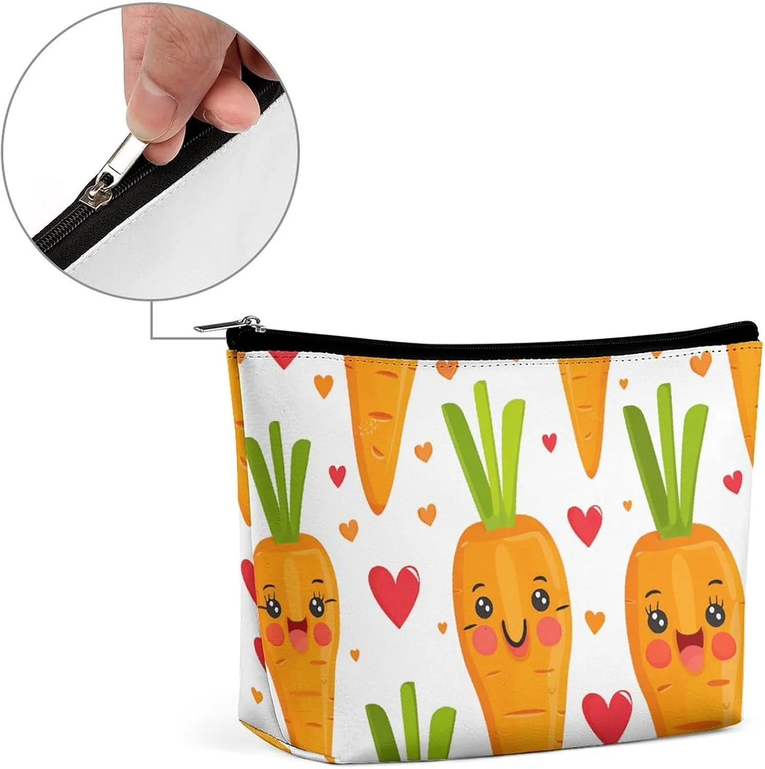 Small Cosmetic Bag Elegant Roomy Carrot in Cartoon Style Makeup Bags Portable Zipper Pouch Lipstick Bag Travel Toiletry Bag for Best Friend Gift