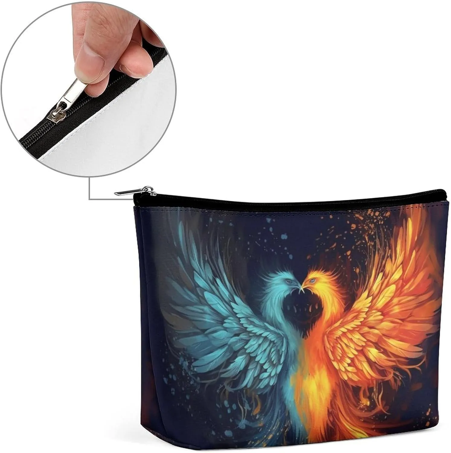 Small Cosmetic Bag Elegant Roomy Fire And Water Phoenix Makeup Bags Portable Zipper Pouch Lipstick Bag Travel Toiletry Bag for Best Friend Gift