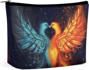 Small Cosmetic Bag Elegant Roomy Fire And Water Phoenix Makeup Bags Portable Zipper Pouch Lipstick Bag Travel Toiletry Bag for Best Friend Gift