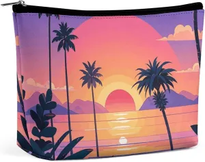 Small Cosmetic Bag Elegant Roomy Sunset & Sea View Makeup Bags Portable Zipper Pouch Lipstick Bag Travel Toiletry Bag for Best Friend Gift