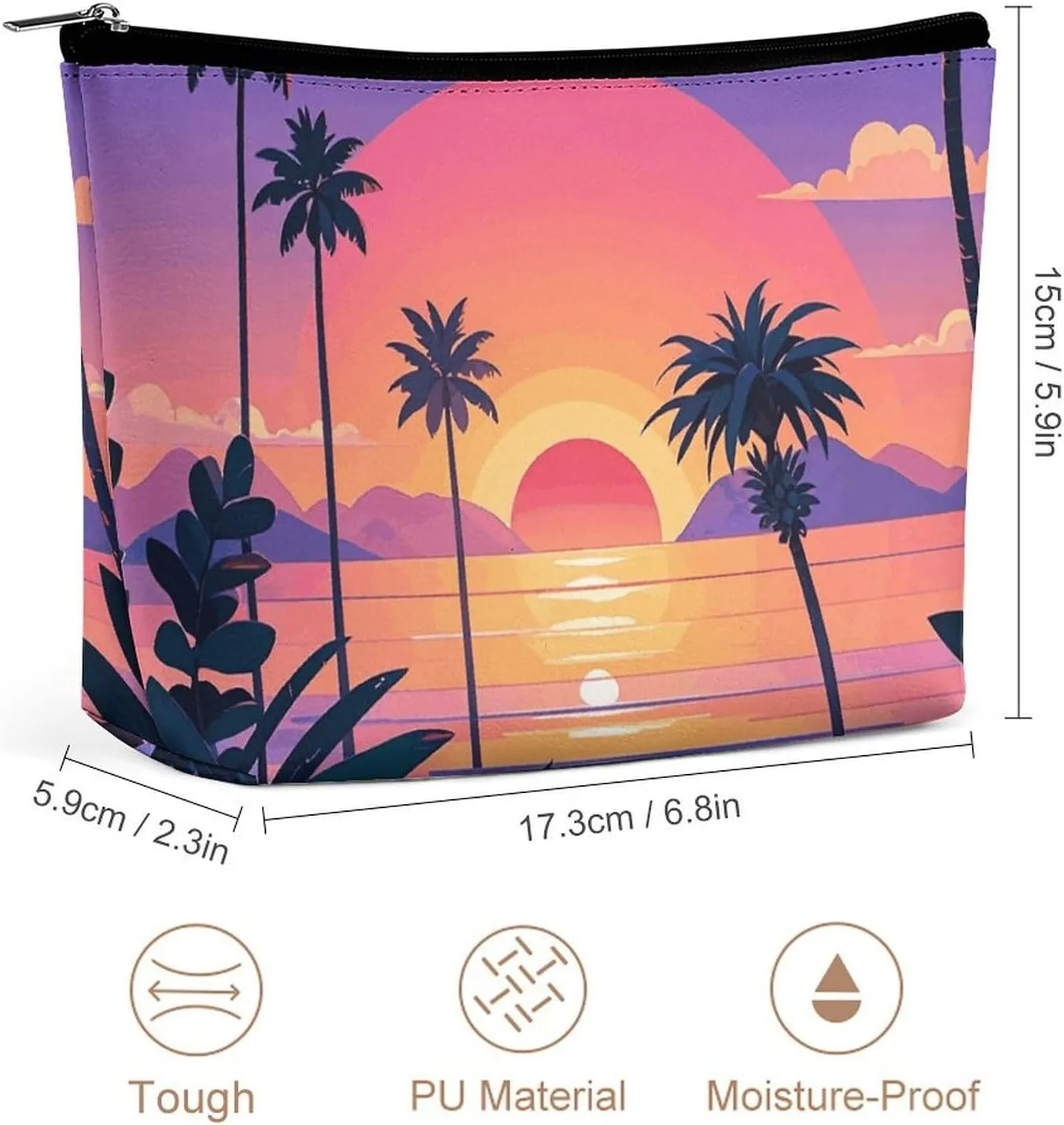 Small Cosmetic Bag Elegant Roomy Sunset & Sea View Makeup Bags Portable Zipper Pouch Lipstick Bag Travel Toiletry Bag for Best Friend Gift
