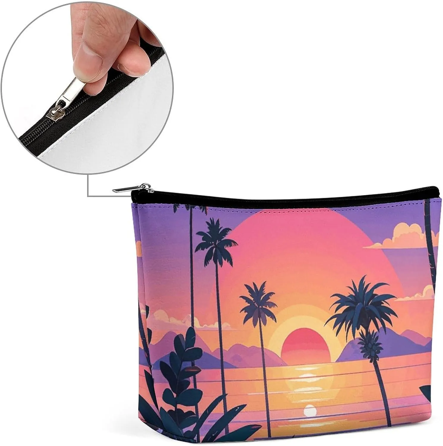 Small Cosmetic Bag Elegant Roomy Sunset & Sea View Makeup Bags Portable Zipper Pouch Lipstick Bag Travel Toiletry Bag for Best Friend Gift