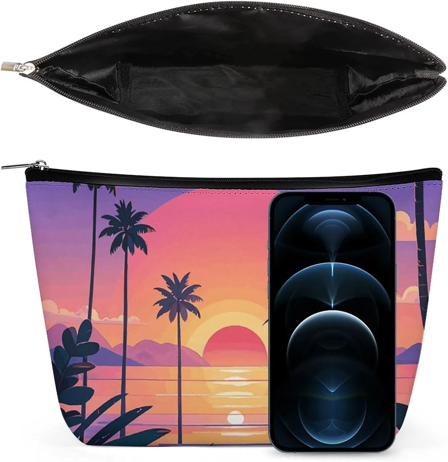 Small Cosmetic Bag Elegant Roomy Sunset & Sea View Makeup Bags Portable Zipper Pouch Lipstick Bag Travel Toiletry Bag for Best Friend Gift