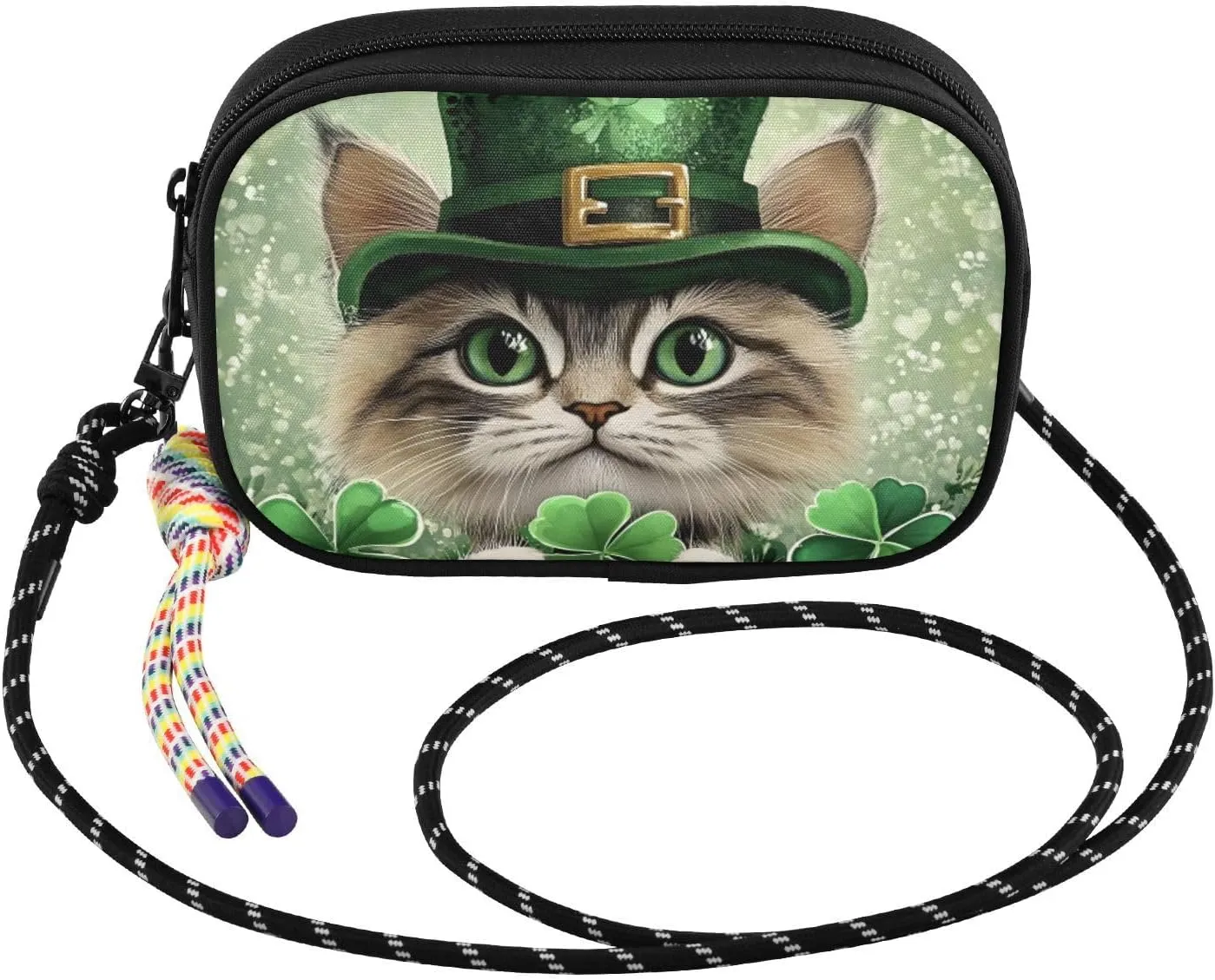 Small Crossbody Bags Cute Cat Clover for Women Cell Phone Purses Shoulder Bag Handbag with Adjustable Strap