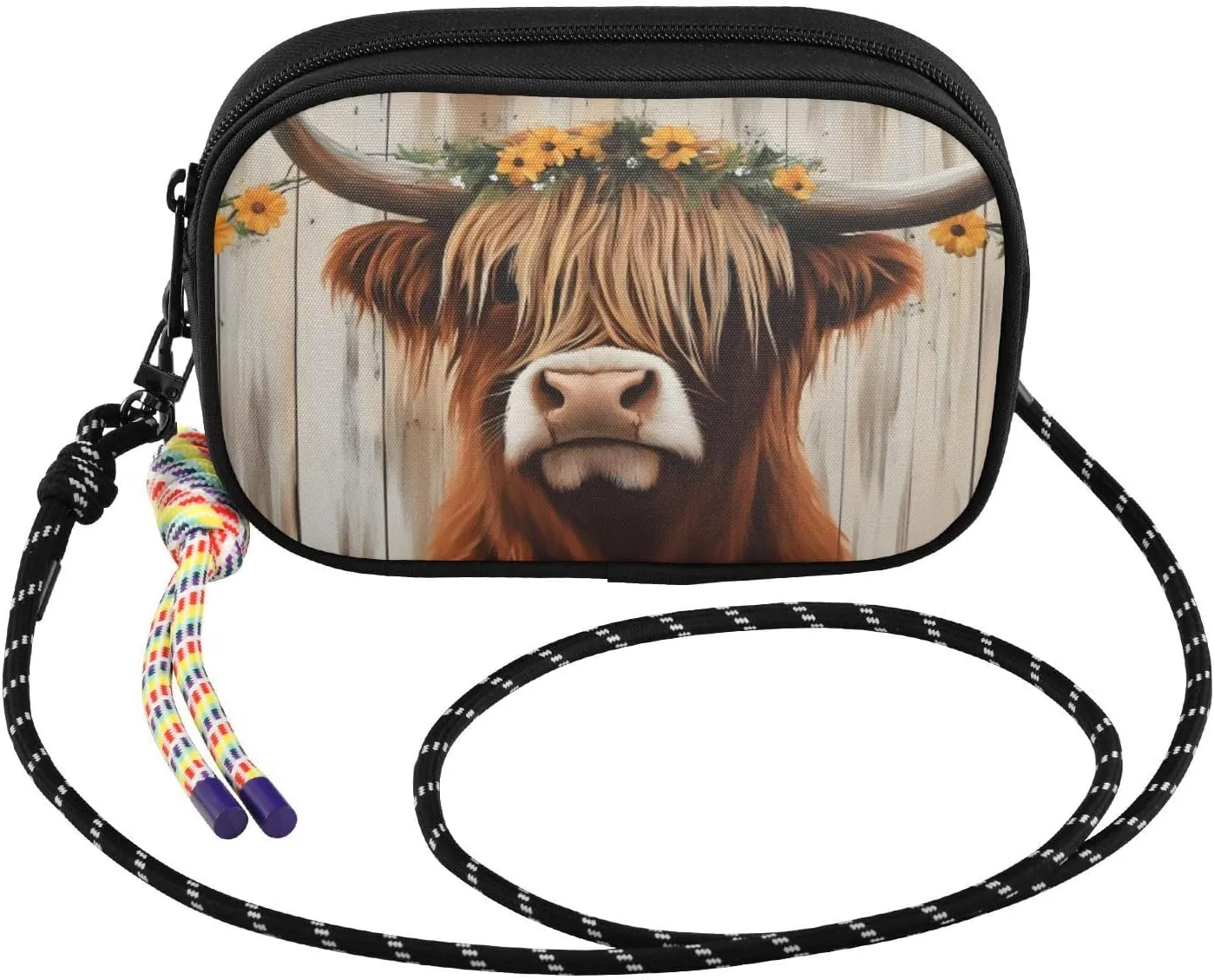 Small Crossbody Bags Garland Highland Cow Cute for Women Cell Phone Purses Women's Shoulder Handbag Wallet Purse