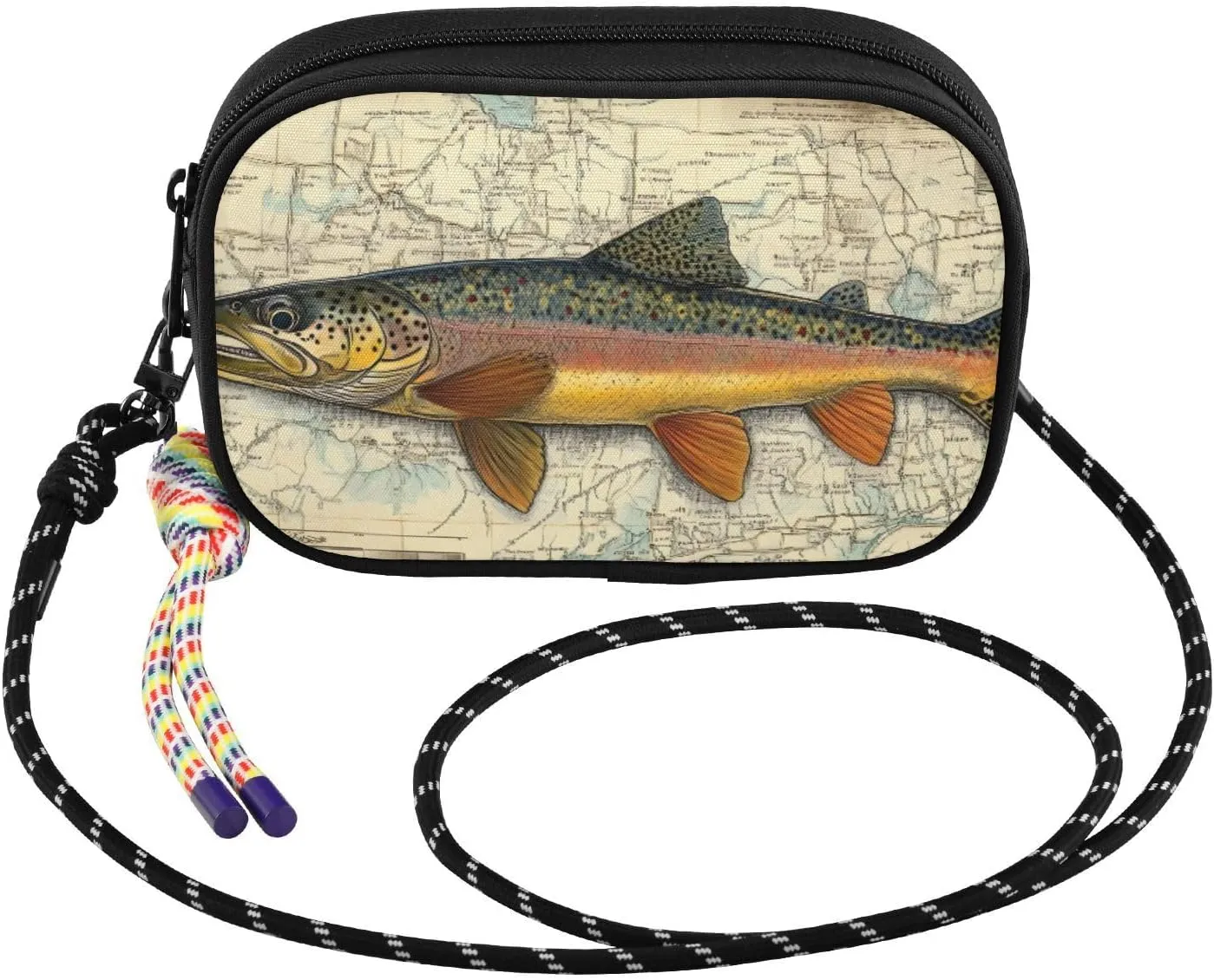 Small Crossbody Bags Trout Map Retro for Women Cell Phone Purses Women's Shoulder Handbag Wallet Purse