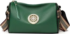 Small Leather Crossbody Bag for Women, Double Zip Cell Phone Purse, Wide Guitar Strap Shoulder Handbag with Metal Decoration