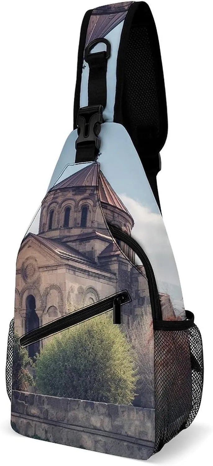 Small Sling Chest Bag Crossbody Bag for Men Women,Armenian Church Lightweight Gym Daypack for Travel Cycling Hiking