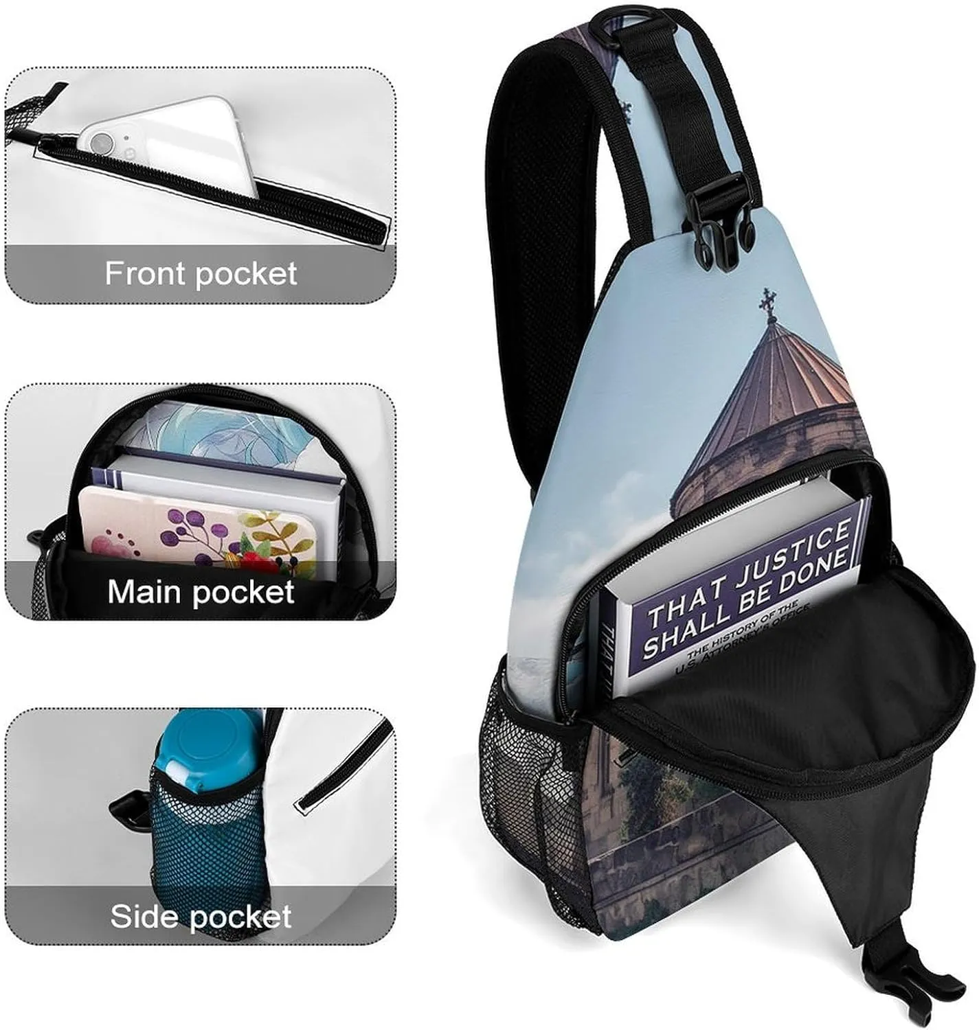 Small Sling Chest Bag Crossbody Bag for Men Women,Armenian Church Lightweight Gym Daypack for Travel Cycling Hiking