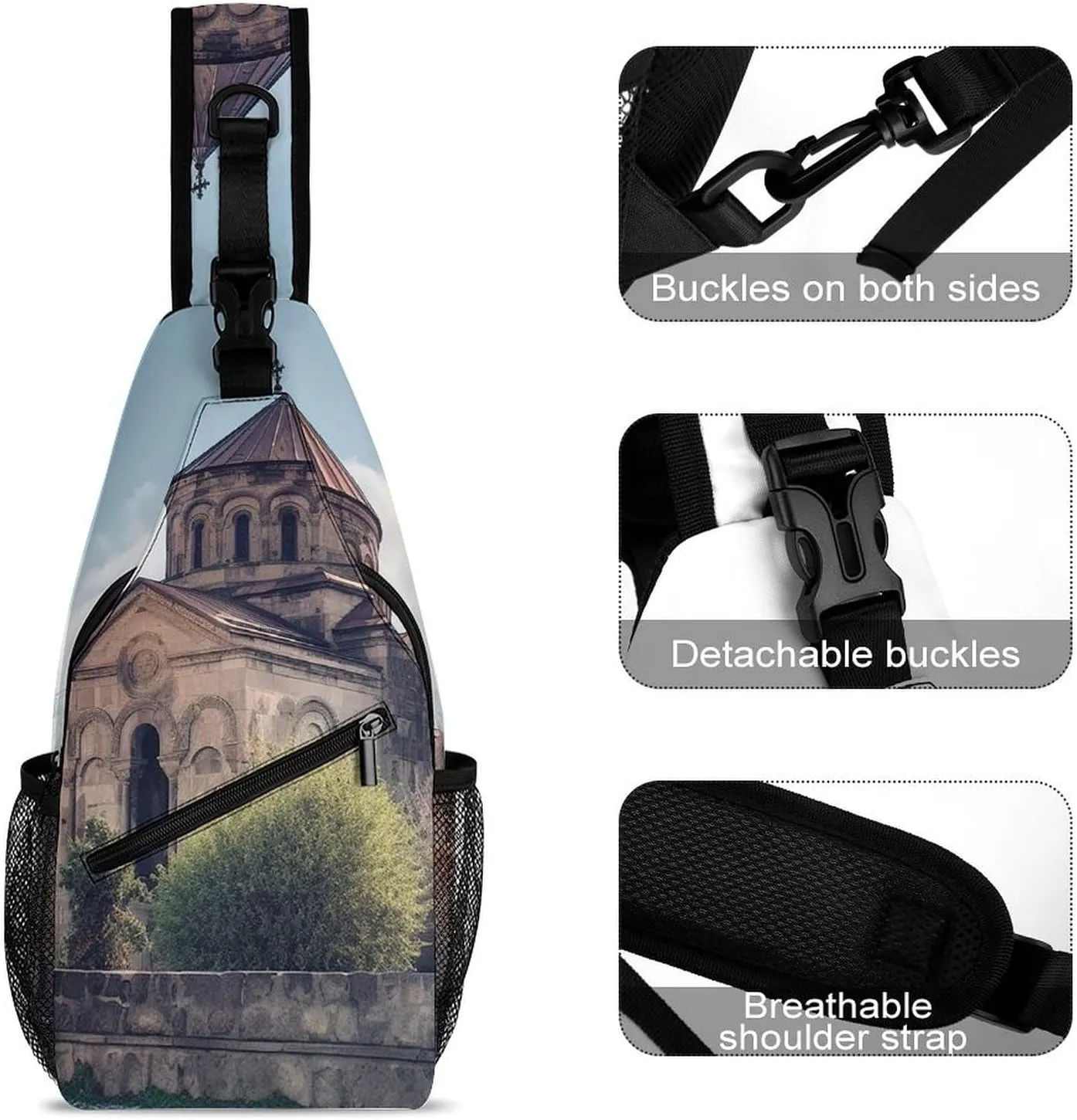 Small Sling Chest Bag Crossbody Bag for Men Women,Armenian Church Lightweight Gym Daypack for Travel Cycling Hiking