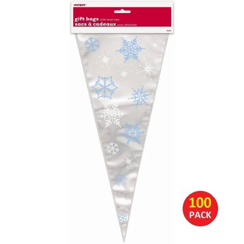 Snowflakes Cone Cello Bags 100pk 37.5cm x 17cm