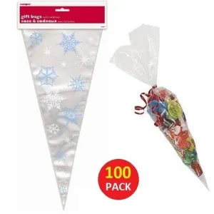 Snowflakes Cone Cello Bags 100pk 37.5cm x 17cm