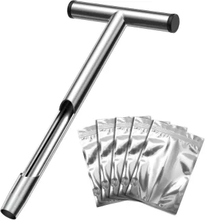 Soil Sampler Probe, 13.7 Inch Stainless Steel with 5 Reusable Sample Bags T-Shape Handle Soil Test Kits Soil Probes for Soil Sampling Plant Care Garden Lawn Farm, Silver